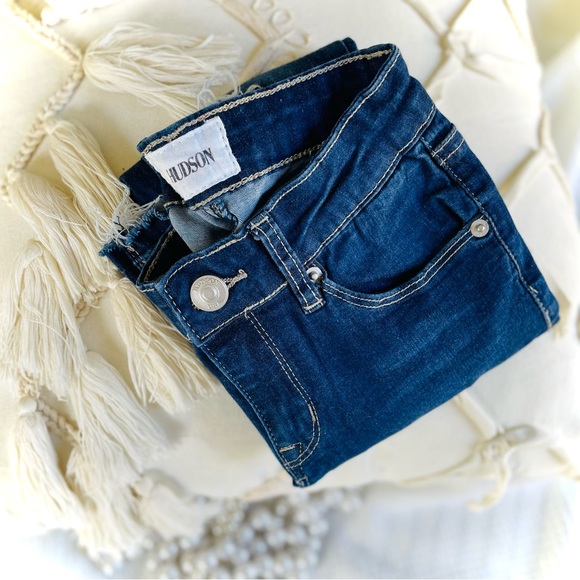 Hudson Jeans Other - HUDSON | 8 | Girls / Kids Raw Hem Distressed Dark Wash Crop Straight Leg Jeans